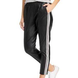 BB Dakota First Place Black Faux Leather Joggers with White Accents Medium New